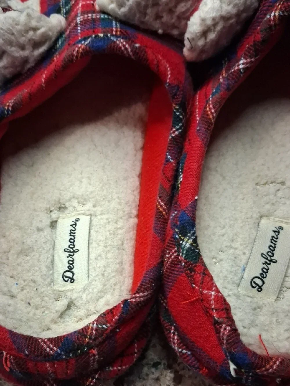 Dearfoams Red Plaid 'Lil Bear' Cozy Slip-On Slippers